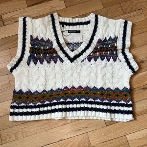 Nasty Gal Cream Multicolor V-Neck Sweater Vest